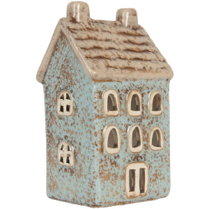 Clayre & Eef Bougeoir Maison 8x7x15 cm Bleu/Beige