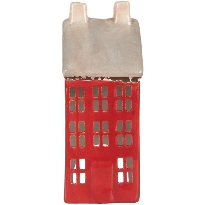 Clayre & Eef Bougeoir Maison Rouge & Gris 7x7x18cm