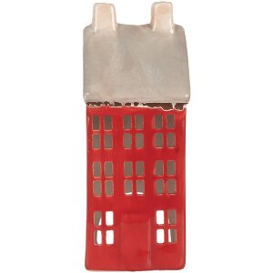 Clayre & Eef Bougeoir Maison Rouge & Gris 7x7x18cm