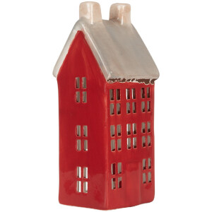Clayre & Eef Bougeoir Maison Rouge & Gris 7x7x18cm