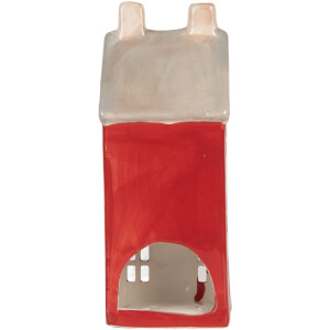 Clayre & Eef Bougeoir Maison Rouge & Gris 7x7x18cm
