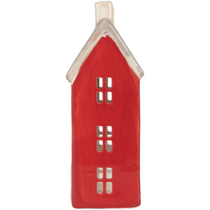 Clayre & Eef Bougeoir Maison Rouge & Gris 7x7x18cm