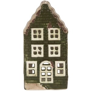 Clayre & Eef Bougeoir Maison 7x7x14 cm Gris-Vert