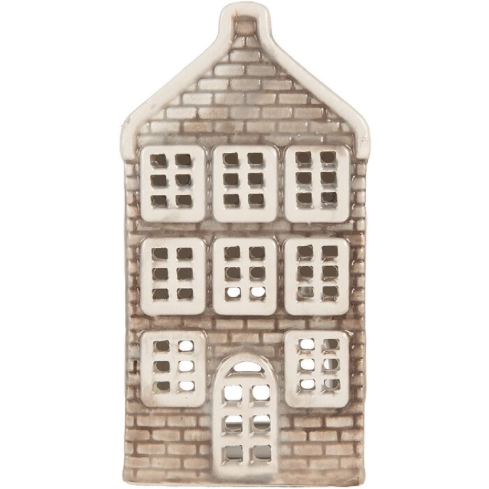 Clayre & Eef Bougeoir Maison 7x7x14 cm Gris-Orange