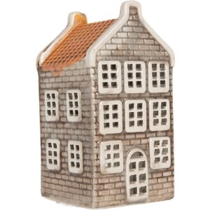 Clayre & Eef Bougeoir Maison 7x7x14 cm Gris-Orange