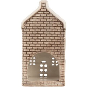 Clayre & Eef Bougeoir Maison 7x7x14 cm Gris-Orange