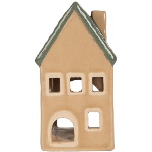 Clayre & Eef Bougeoir Maison 6x6x11 cm Beige/Vert