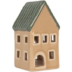 Clayre & Eef Bougeoir Maison 6x6x11 cm Beige/Vert
