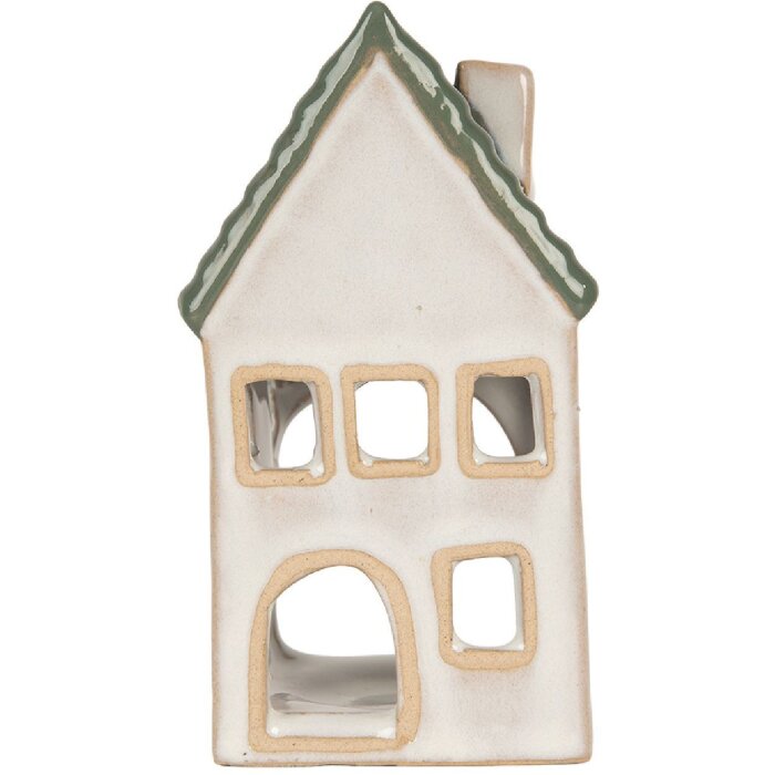Clayre & Eef Bougeoir Maison 7x7x13 cm Gris-Vert