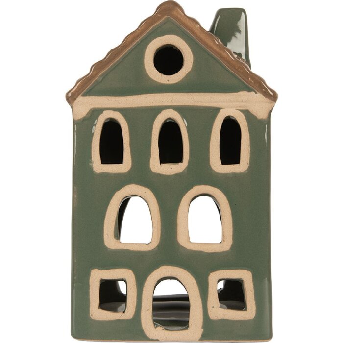 Clayre & Eef Bougeoir Maison Vert Brun 9x8x15 cm