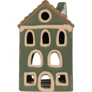 Clayre & Eef Bougeoir Maison Vert Brun 9x8x15 cm