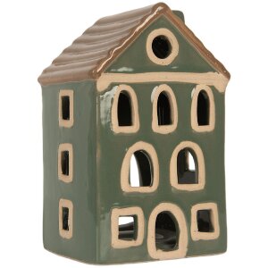 Clayre & Eef Bougeoir Maison Vert Brun 9x8x15 cm