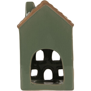 Clayre & Eef Bougeoir Maison Vert Brun 9x8x15 cm