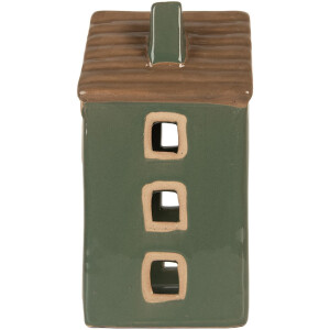 Clayre & Eef Bougeoir Maison Vert Brun 9x8x15 cm