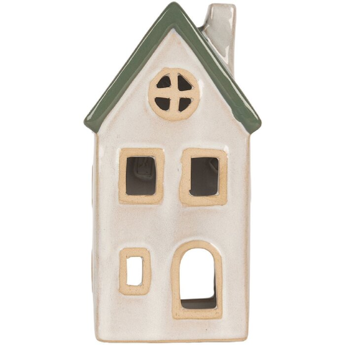 Clayre & Eef Bougeoir Maison Beige Vert 9x8x18cm