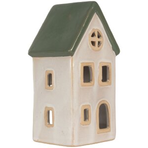 Clayre & Eef Bougeoir Maison Beige Vert 9x8x18cm