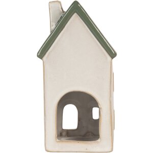 Clayre & Eef Bougeoir Maison Beige Vert 9x8x18cm