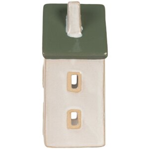 Clayre & Eef Bougeoir Maison Beige Vert 9x8x18cm