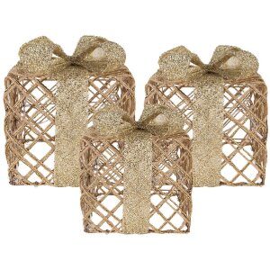 Clayre & Eef Ensemble Cadeau LED Doré 3 Pièces