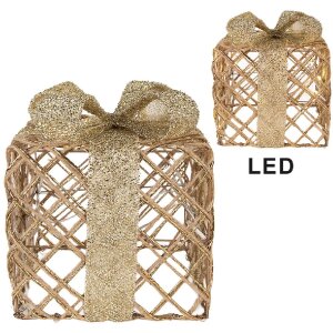 Clayre & Eef Ensemble Cadeau LED Doré 3 Pièces