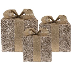 Clayre & Eef 66312 Décoration Cadeau LED Lot de 3 Doré