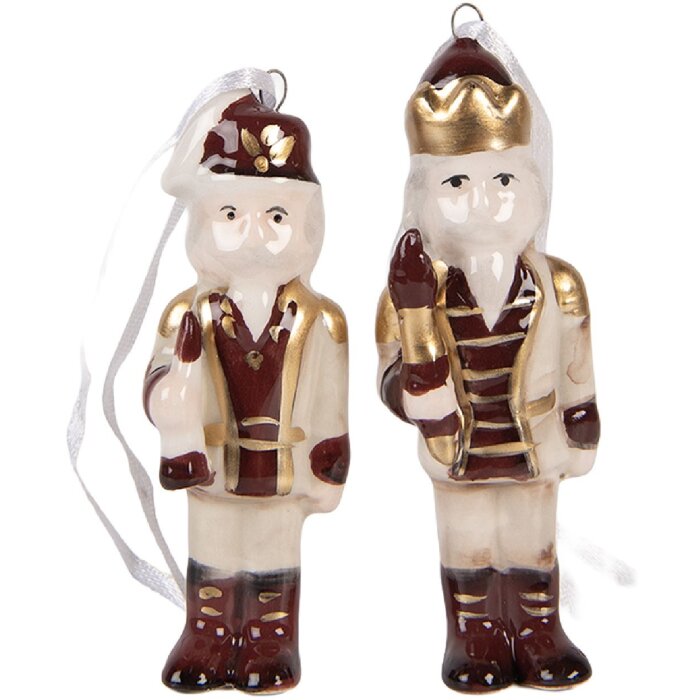 Clayre & Eef Décoration Casse-Noisette (Set de 2) Beige/Rouge