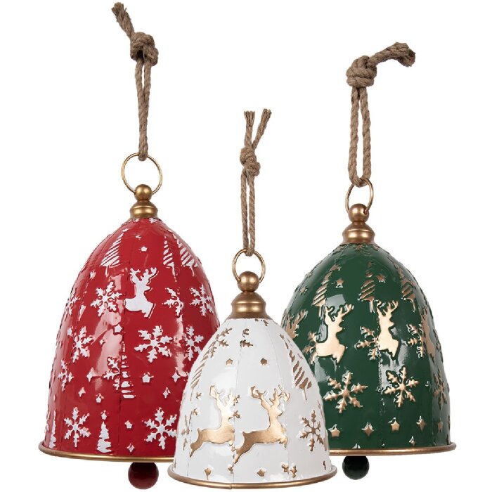 Clayre & Eef Ensemble de 3 Clochettes Décoratives Rouge Vert Blanc