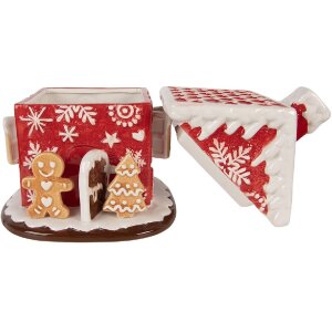 Clayre & Eef Pot à Provisions Céramique 22x28 cm Rouge & Blanc