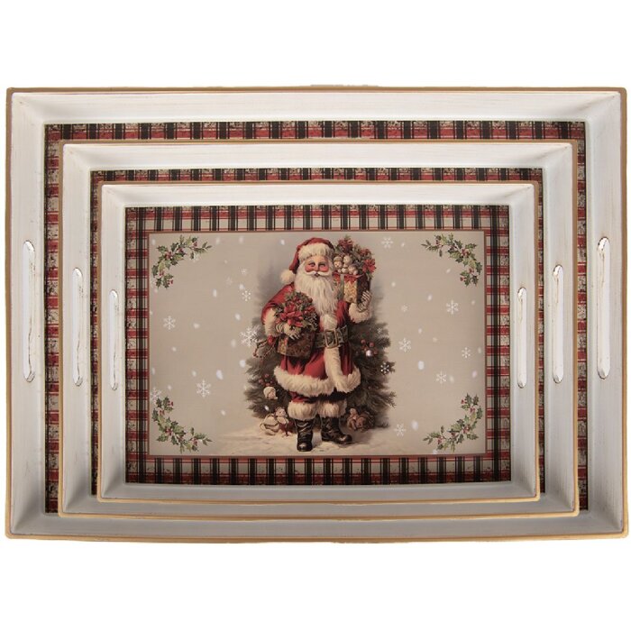 Clayre & Eef Ensemble de 3 Plateaux Beige-Rouge