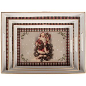 Clayre & Eef Ensemble de 3 Plateaux Beige-Rouge