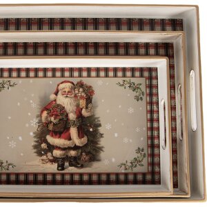 Clayre & Eef Ensemble de 3 Plateaux Beige-Rouge