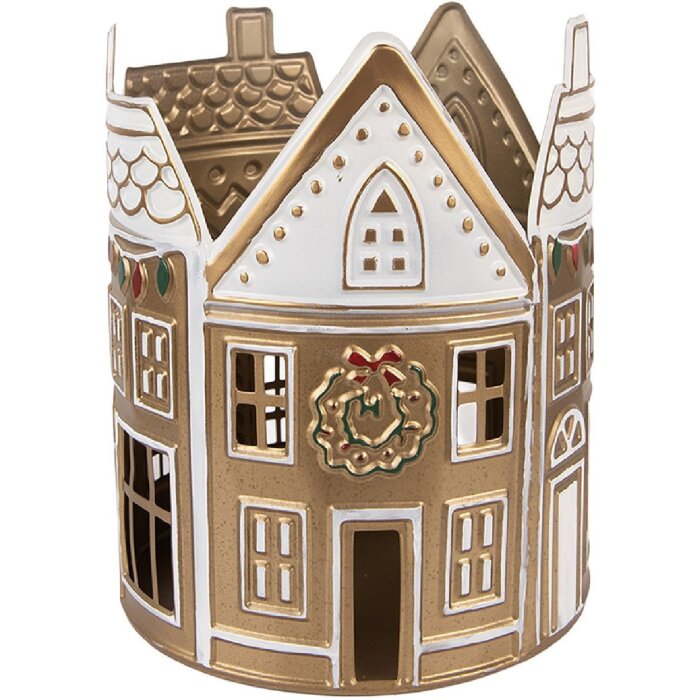 Bougeoir Clayre & Eef Ø 18x22 cm Or & Blanc