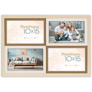 Cadre Photo 4 Volets Como 4Q Blanc Naturel Marron