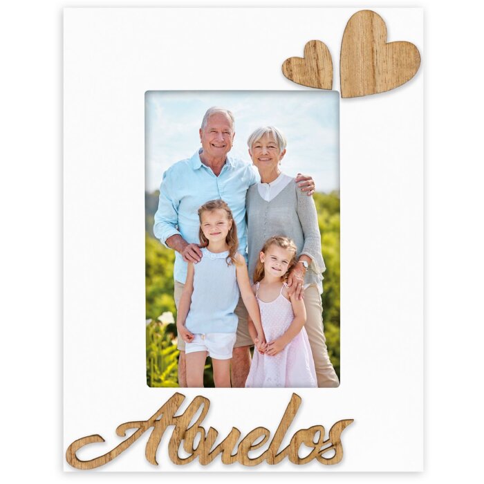 Cadre photo en bois Abuelos 10x15 cm format haut blanc