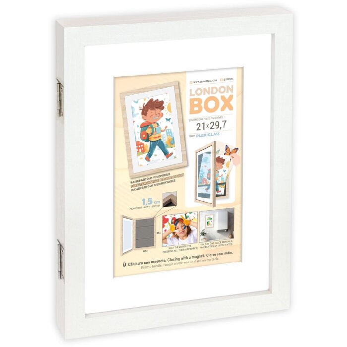 Cadre photo en bois London Blanc - DIN A4 à poser