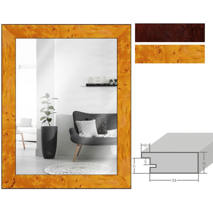 MendeFrames Miroir Mural H14E Décor Racine de Bois Multi-Formats
