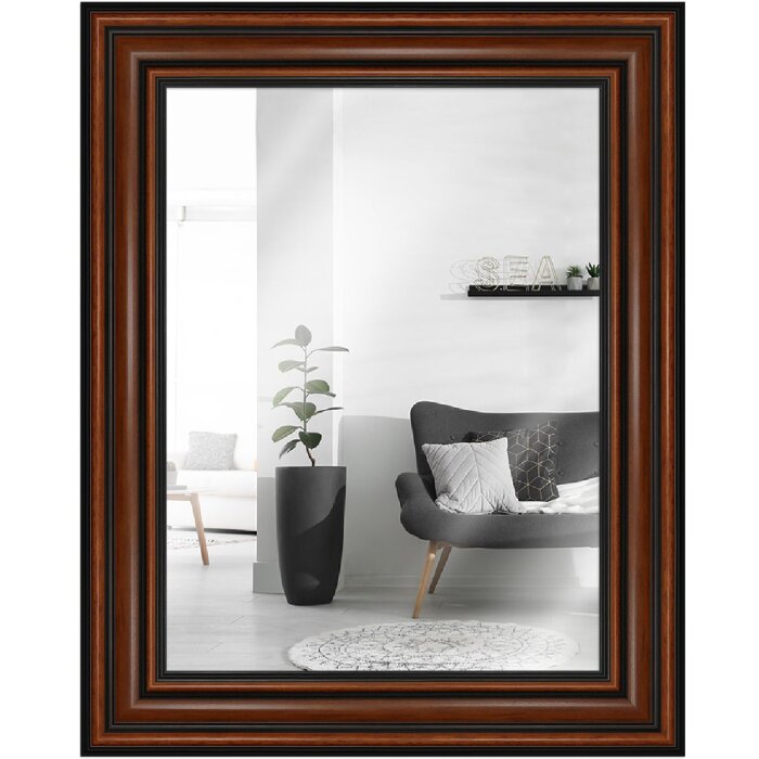 Miroir mural en bois massif noyer 30x40 cm - cadre antique