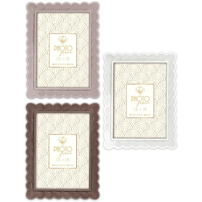 Cadre Photo HERVE Résine Blanc Taupe Marron 10x15 13x18 15x20 cm