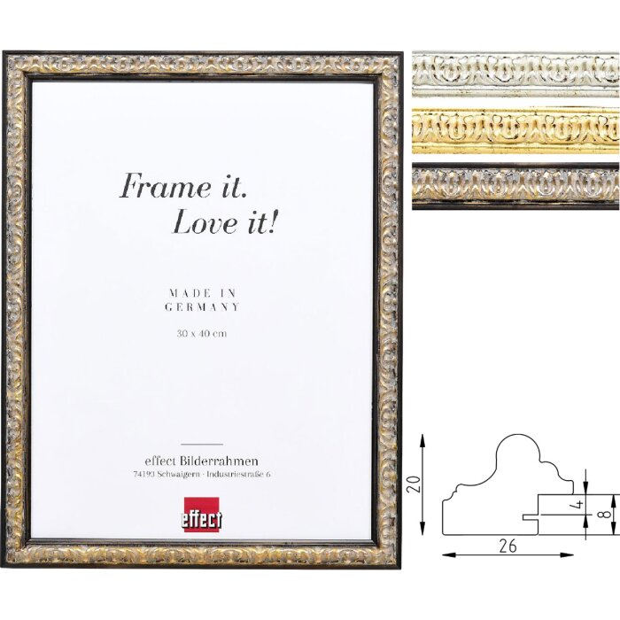 Cadre Photo Bois Profil 86 Baroque Argent Or Noir Multi-Formats