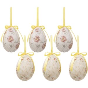 Clayre & Eef 65908 Set de 6 Œufs Décoratifs à Suspendre Ø 7x10 cm