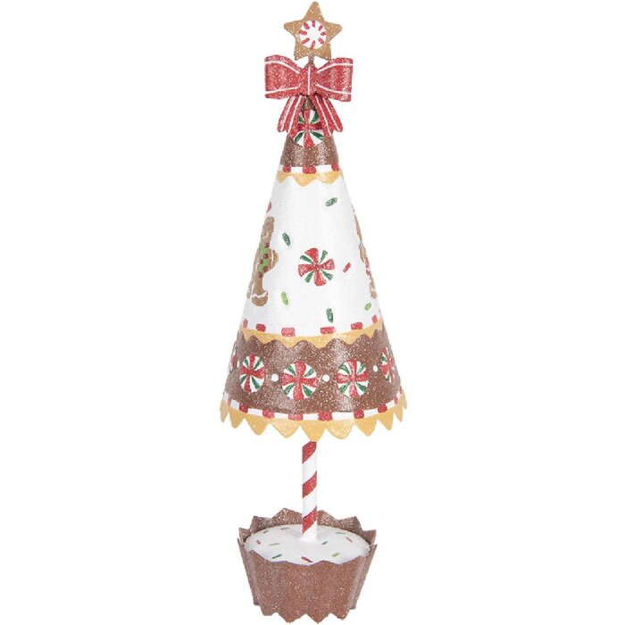 Clayre & Eef Décoration Sapin Ø 11x37 cm Marron Blanc
