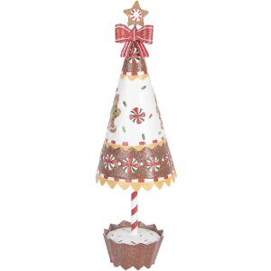 Clayre & Eef Décoration Sapin Ø 11x37 cm Marron Blanc