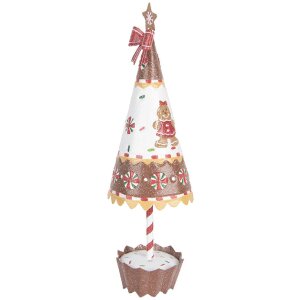 Clayre & Eef Décoration Sapin Ø 11x37 cm Marron Blanc