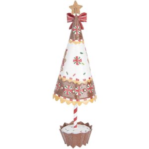Clayre & Eef Décoration Sapin Ø 11x37 cm Marron Blanc