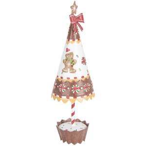 Clayre & Eef Décoration Sapin Ø 11x37 cm Marron Blanc