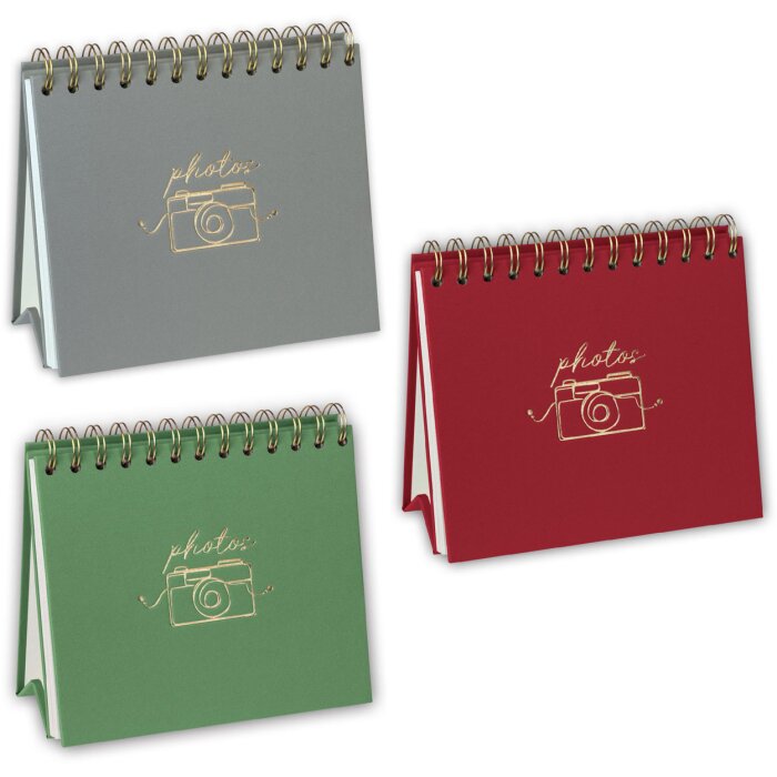 Album Photo Spiralé ZEP Auto-Collant - Présentoir 20 Feuilles Rouge, Vert, Gris 10x15/13x19