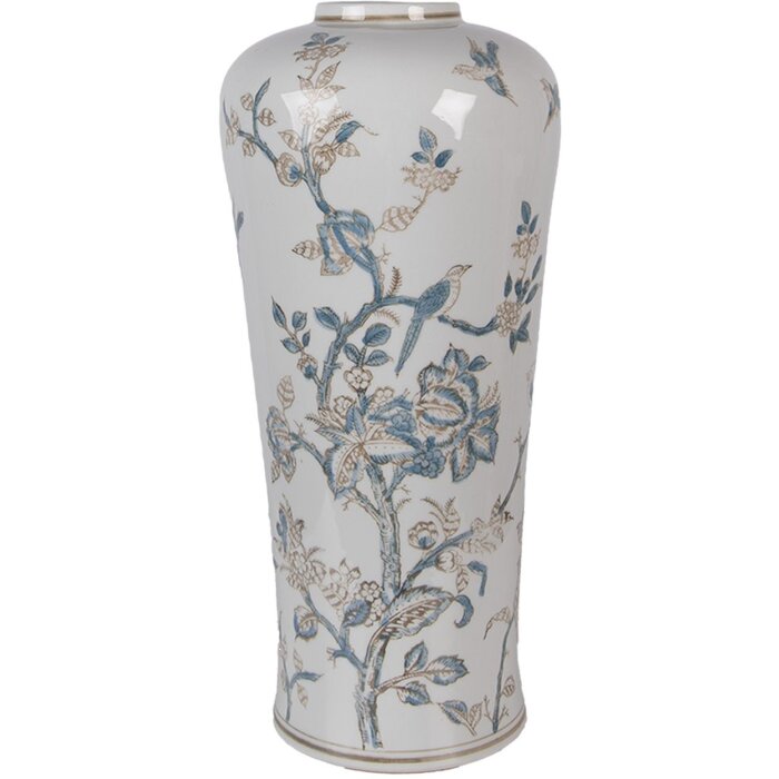 Clayre & Eef Vase Céramique Ø17x39 cm Motifs Oiseaux & Fleurs