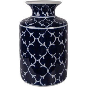 Vase en céramique oriental bleu profond avec décor blanc, Ø 19x31 cm