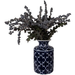 Vase en céramique oriental bleu profond avec décor blanc, Ø 19x31 cm