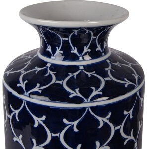 Vase en céramique oriental bleu profond avec décor blanc, Ø 19x31 cm